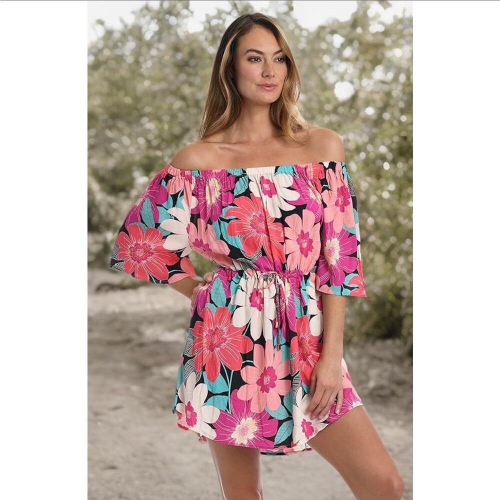La Blanca Hot Pink Floral Swimsuit Coverup Dress Size Large